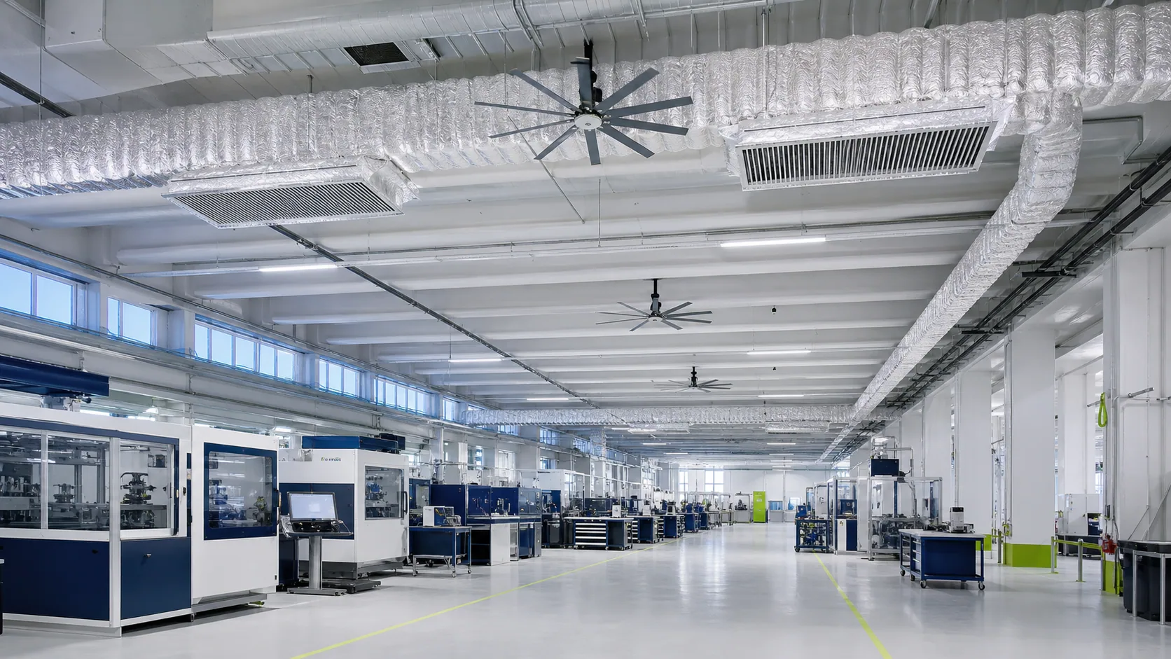 Zonenweise klimatisierte Industriehalle mit Luftverteilungssystem