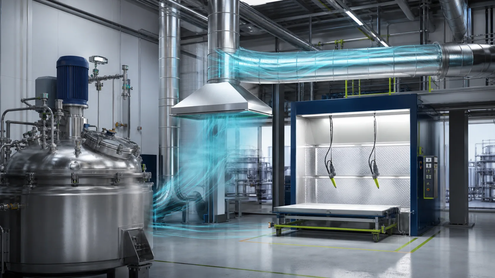 Lokale Absaugung von Dämpfen und VOCs in einem industriellen Prozess