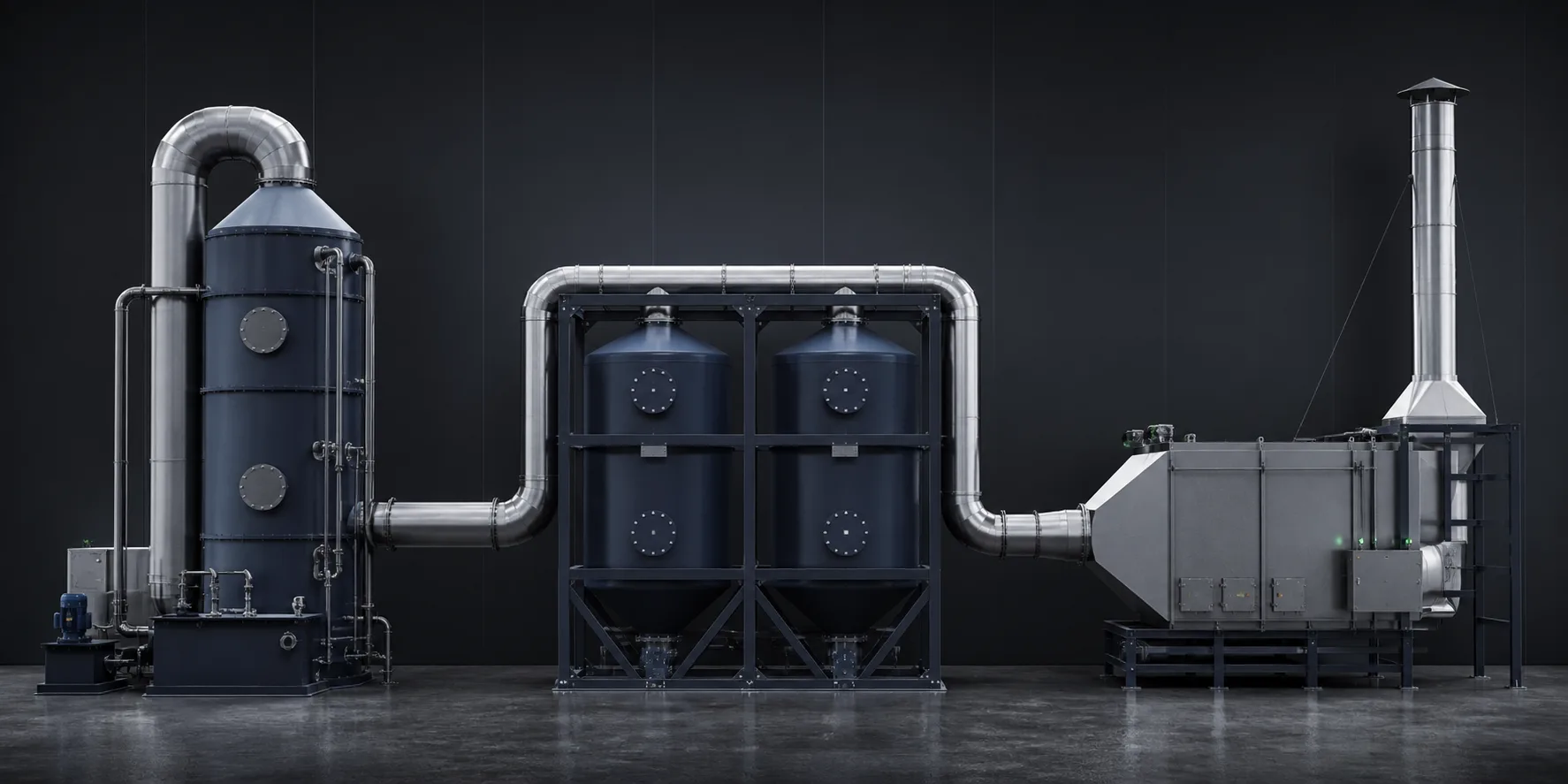 Industrielle VOC-Behandlungsanlage mit Waschen, Adsorption und Oxidation
