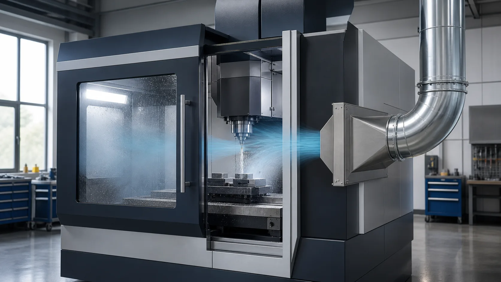 Captation d’un brouillard d’huile à l’intérieur d’un centre d’usinage CNC