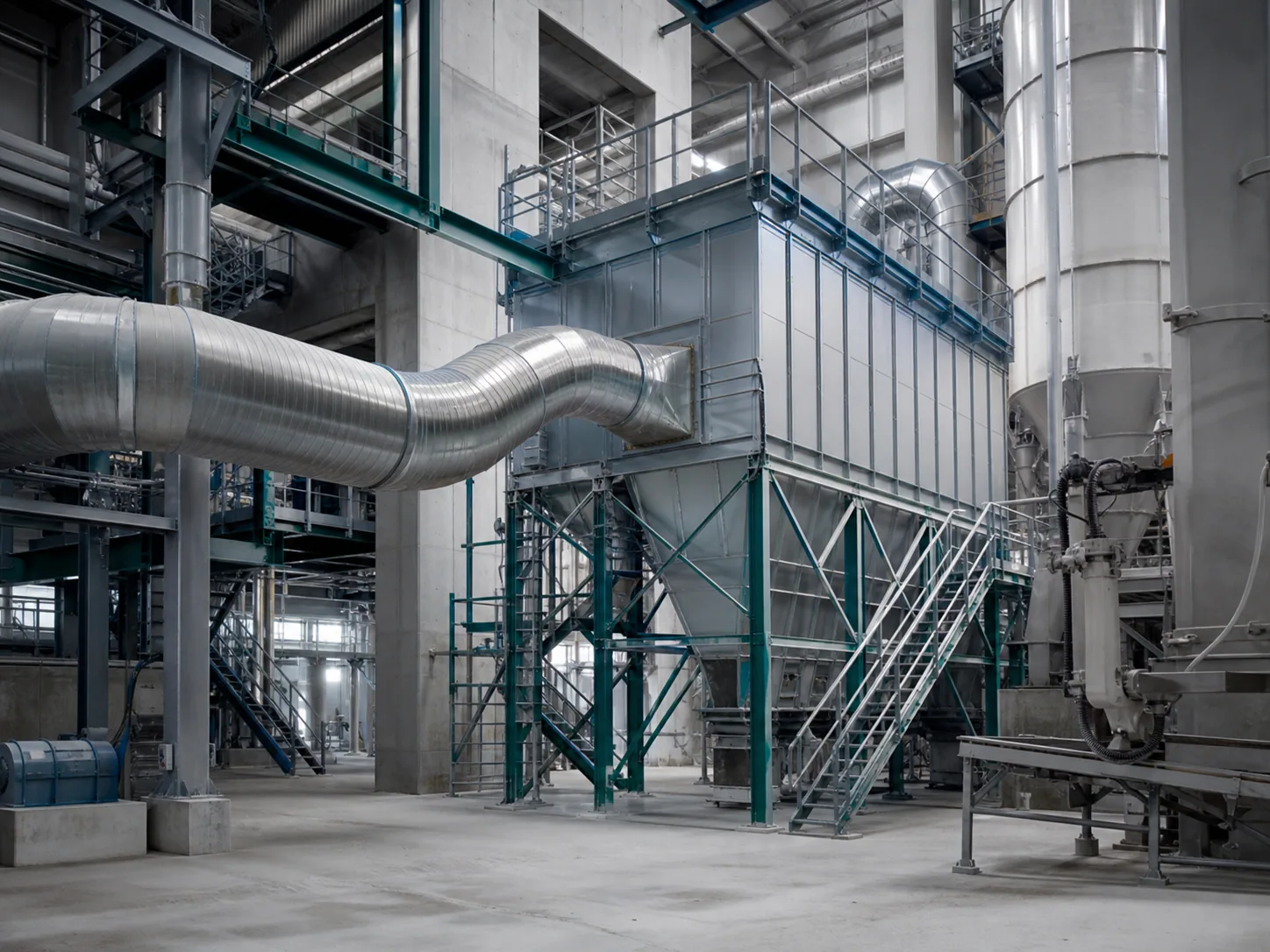 Installation de dépoussiérage dans une usine de l’industrie lourde